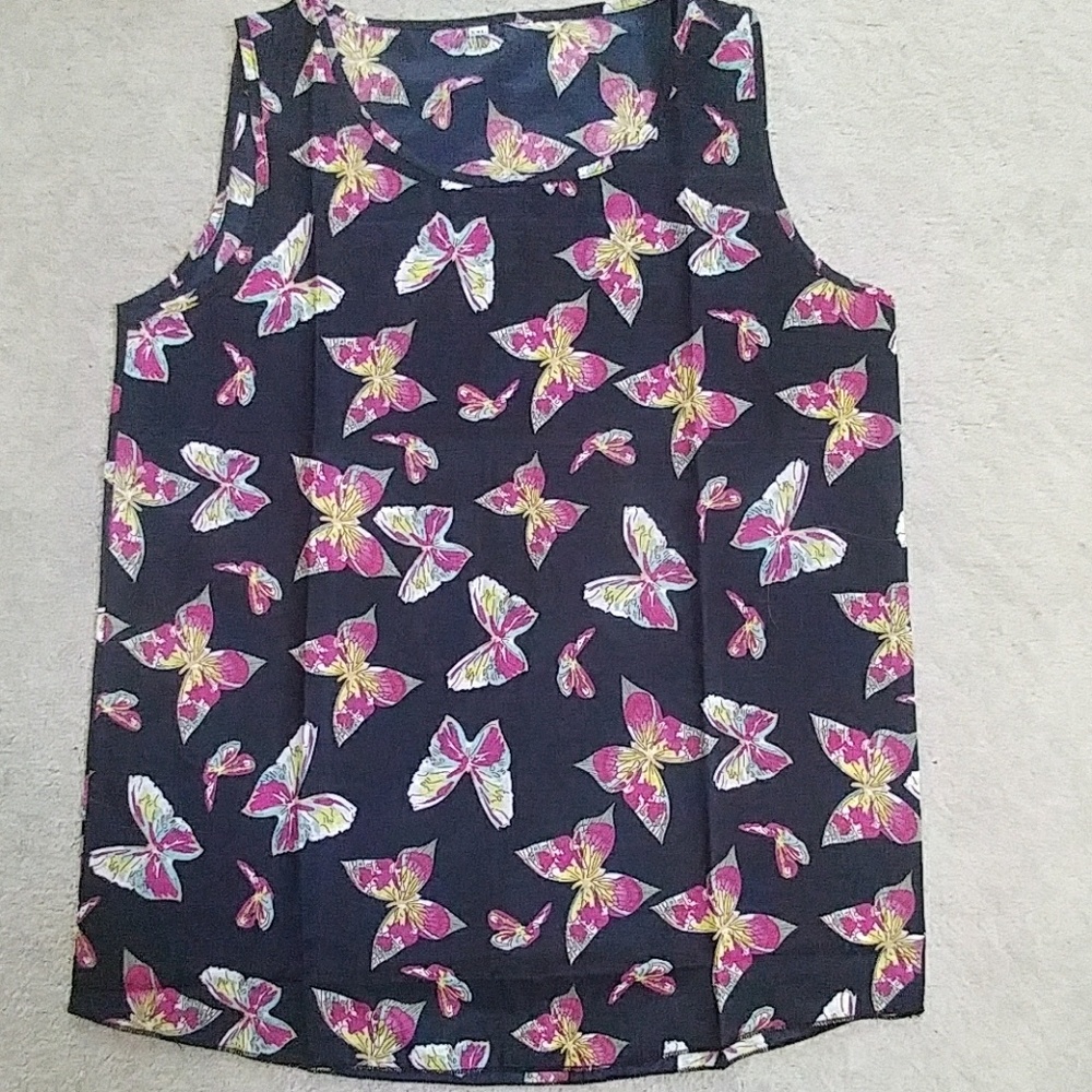 Meno Girl Silky Butterfly Tank NWOT